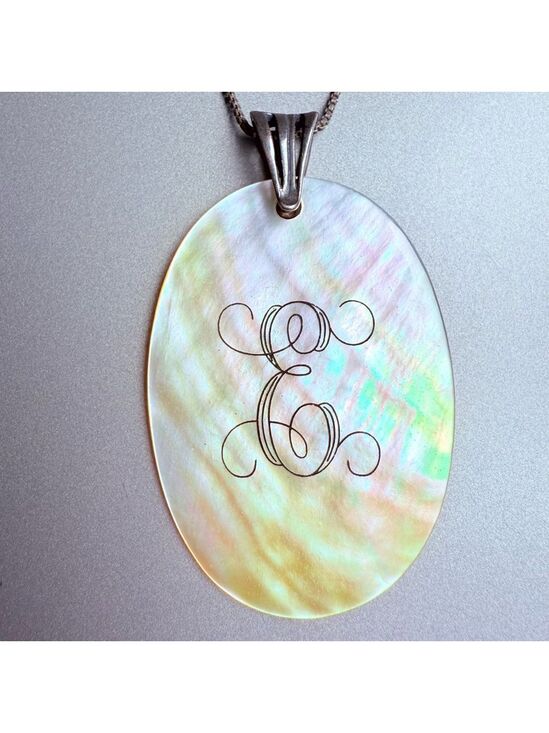 Jewelry - MOP Shell Pendant Initial E Letter Monogram Sterling Silver BIG Pendant Necklace